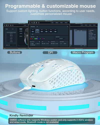 SM600 White Wireless Gaming Mouse