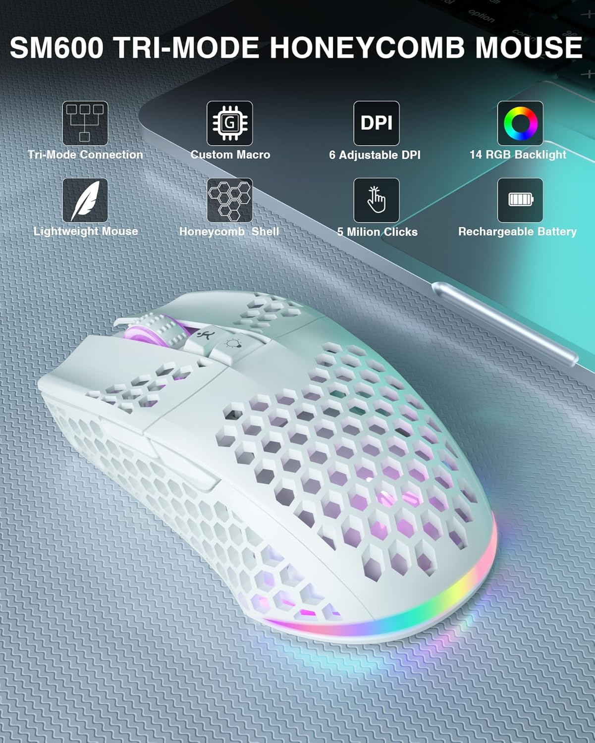 SM600 White Wireless Gaming Mouse